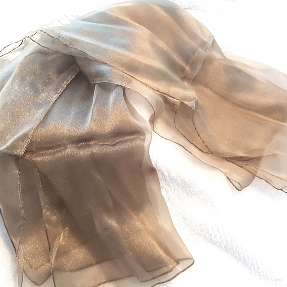 NEW Gold Bronze chiffon sheer scarf shawl for prom wedding gala banquet party - Picture 4 of 4